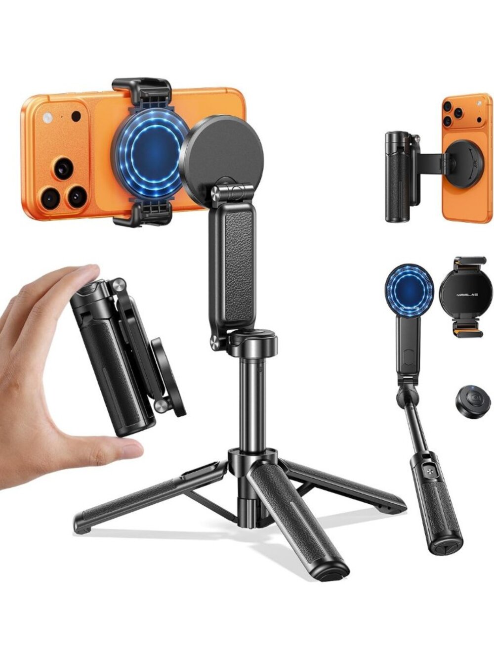 Compact 17” Magnetic Mini Tripod & Selfie Stick for iPhone - Portable